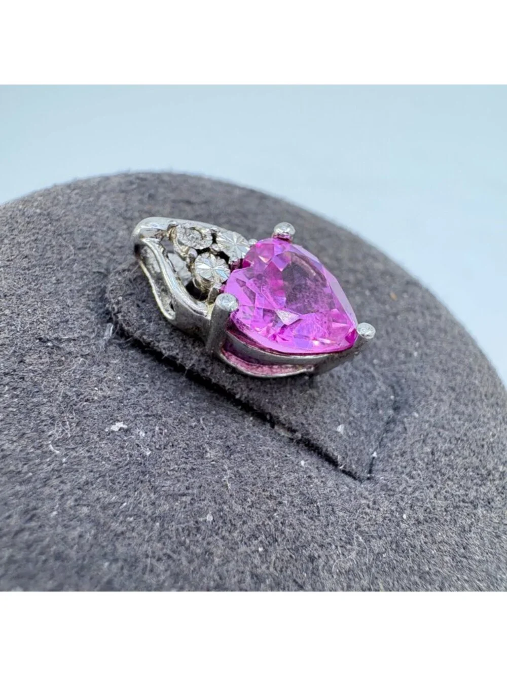 Natural Diamond & Pink CZ Heart Pendant Sterling Silver 925 Size 0.5